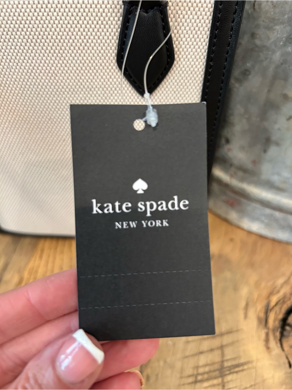 NWT kate spade Black & Cream Mini Canvas Tote with Top Handles - Picture 3 of 11